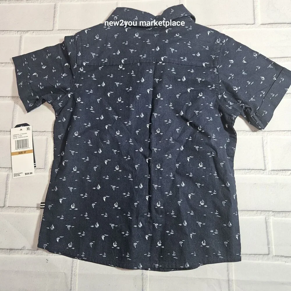 Nautica Toddler Boys SZ 3 T Short Sleeve Button Up printer wooven NWT